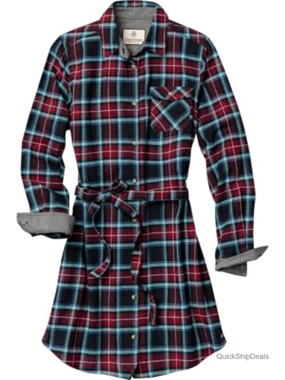 Plaid Flannel Long Sleeve Button Up Tunic Dress with Belt